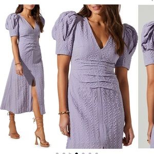 ASTR the Label Puff sleeve front vent midi dress